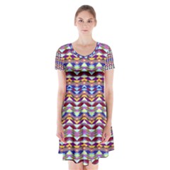 Ethnic Colorful Pattern Short Sleeve V-neck Flare Dress