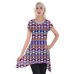 Ethnic Colorful Pattern Short Sleeve Side Drop Tunic