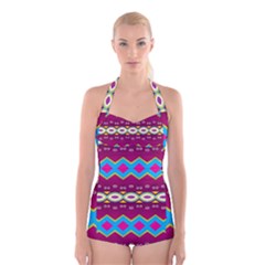 Rhombus And Ovals Chains                          Boyleg Halter Swimsuit