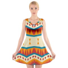 Mirrored Shapes In Retro Colors                                                                                                             V-neck Sleeveless Dress