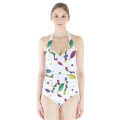 Abstract Floral Design Halter Swimsuit by Valentinaart