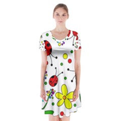 Ladybugs Short Sleeve V-neck Flare Dress