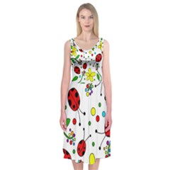 Ladybugs Midi Sleeveless Dress by Valentinaart