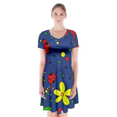 Ladybugs - Blue Short Sleeve V-neck Flare Dress