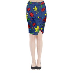 Ladybugs - Blue Midi Wrap Pencil Skirt by Valentinaart