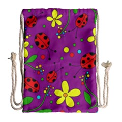 Ladybugs - Purple Drawstring Bag (large) by Valentinaart