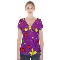 Ladybugs - Purple Short Sleeve Front Detail Top