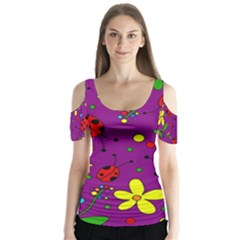 Ladybugs - Purple Butterfly Sleeve Cutout Tee 