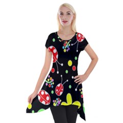 Flowers And Ladybugs Short Sleeve Side Drop Tunic