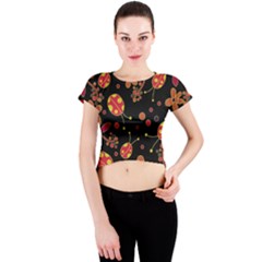 Flowers And Ladybugs 2 Crew Neck Crop Top by Valentinaart