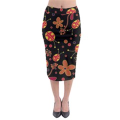 Flowers And Ladybugs 2 Midi Pencil Skirt