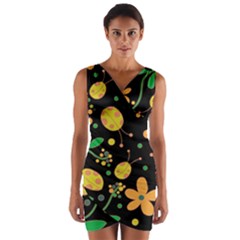 Ladybugs And Flowers 3 Wrap Front Bodycon Dress