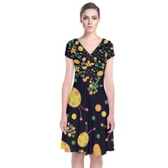 Ladybugs And Flowers 3 Short Sleeve Front Wrap Dress