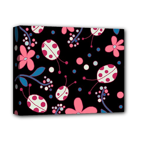 Pink Ladybugs And Flowers  Deluxe Canvas 14  X 11  by Valentinaart