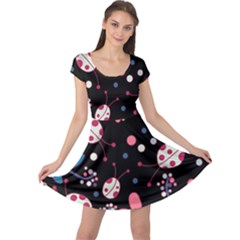 Pink Ladybugs And Flowers  Cap Sleeve Dresses by Valentinaart