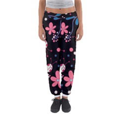 Pink Ladybugs And Flowers  Women s Jogger Sweatpants by Valentinaart