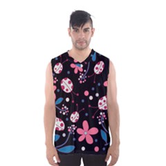 Pink Ladybugs And Flowers  Men s Basketball Tank Top by Valentinaart