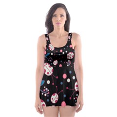 Pink Ladybugs And Flowers  Skater Dress Swimsuit