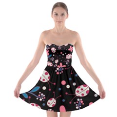 Pink Ladybugs And Flowers  Strapless Bra Top Dress by Valentinaart