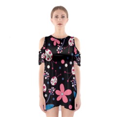 Pink Ladybugs And Flowers  Cutout Shoulder Dress by Valentinaart