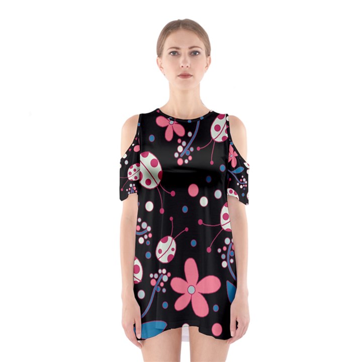 Pink ladybugs and flowers  Cutout Shoulder Dress