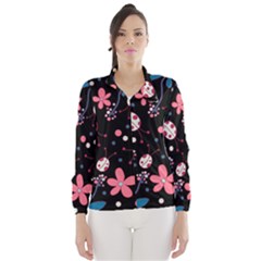 Pink Ladybugs And Flowers  Wind Breaker (women) by Valentinaart