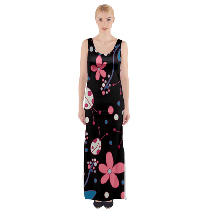 Pink ladybugs and flowers  Maxi Thigh Split Dress