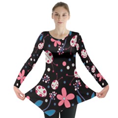 Pink Ladybugs And Flowers  Long Sleeve Tunic 