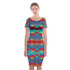 Peace Flowers And Rainbows In The Sky Classic Short Sleeve Midi Dress