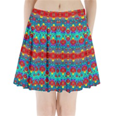 Peace Flowers And Rainbows In The Sky Pleated Mini Skirt