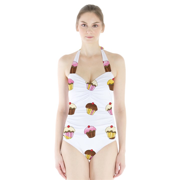 Colorful cupcakes  Halter Swimsuit