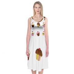 Colorful Cupcakes  Midi Sleeveless Dress