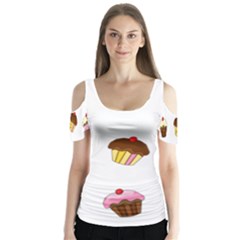 Colorful Cupcakes  Butterfly Sleeve Cutout Tee 