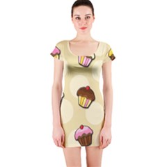 Colorful Cupcakes Pattern Short Sleeve Bodycon Dress by Valentinaart