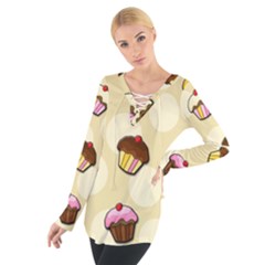 Colorful Cupcakes Pattern Women s Tie Up Tee