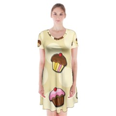 Colorful Cupcakes Pattern Short Sleeve V-neck Flare Dress by Valentinaart