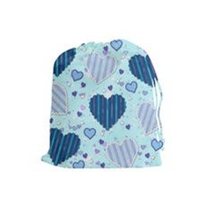 Light And Dark Blue Hearts Drawstring Pouches (large)  by LovelyDesigns4U