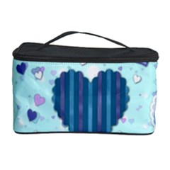 Light And Dark Blue Hearts Cosmetic Storage Case by LovelyDesigns4U