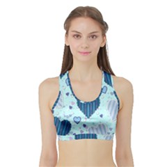 Light And Dark Blue Hearts Sports Bra With Border