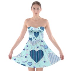 Light And Dark Blue Hearts Strapless Bra Top Dress by LovelyDesigns4U