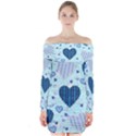 Light and Dark Blue Hearts Long Sleeve Off Shoulder Dress View1