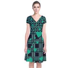 Green Love Short Sleeve Front Wrap Dress