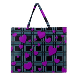 Purple Love Zipper Large Tote Bag