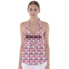 Pink Plaid Pattern Babydoll Tankini Top