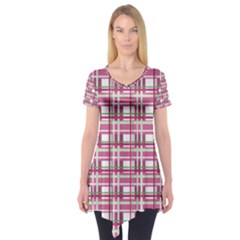 Pink Plaid Pattern Short Sleeve Tunic  by Valentinaart