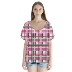 Pink Plaid Pattern Flutter Sleeve Top