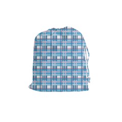 Blue Plaid Pattern Drawstring Pouches (medium)  by Valentinaart