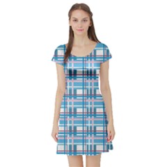 Blue Plaid Pattern Short Sleeve Skater Dress by Valentinaart