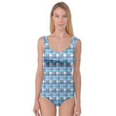 Blue Plaid Pattern Princess Tank Leotard 