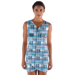 Blue Plaid Pattern Wrap Front Bodycon Dress